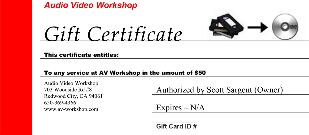 AV Gift Certificate $50